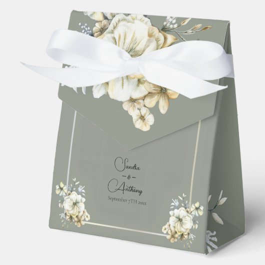 Sage Green Floral Wedding Favor Boxes フェイバーボックス (正面)