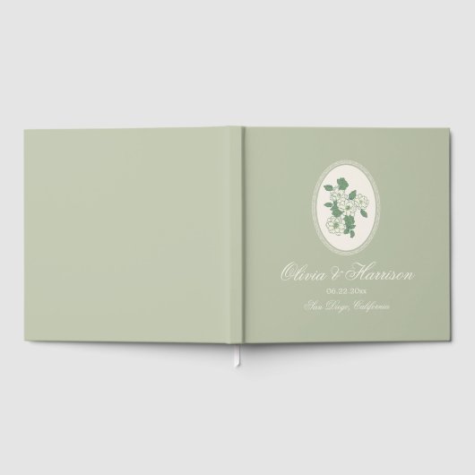 Sage Green Floral Wedding Guest Book ゲストブック (全面)