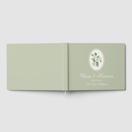 Sage Green Floral Wedding Guest Book ゲストブック (全面)