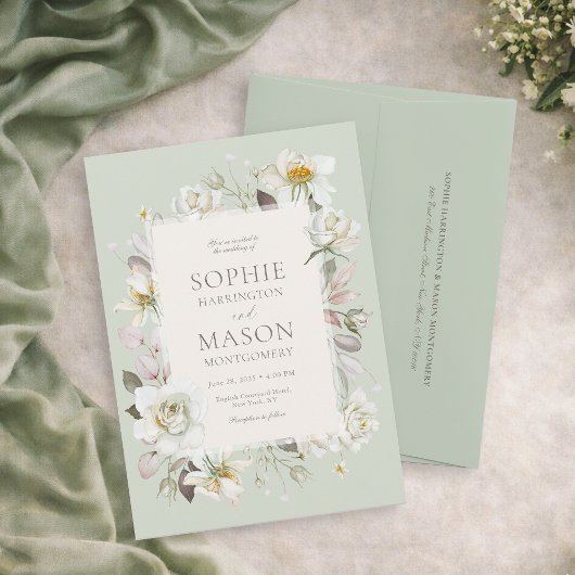 Sage Green Floral Wedding Invitation 招待状