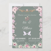  Sage Green Floral Wedding Invitation Card 招待状 (正面)