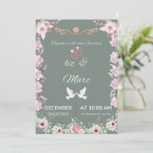  Sage Green Floral Wedding Invitation Card 招待状 (スタンド正面)