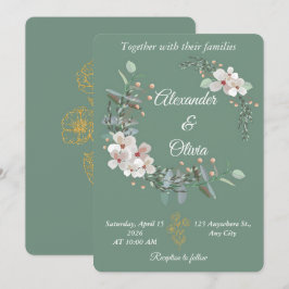 Sage Green Floral Wedding Invitation Editable 招待状