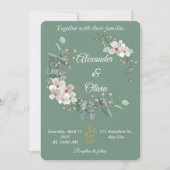 Sage Green Floral Wedding Invitation Editable 招待状 (正面)