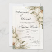 Sage Green Floral wedding invitation in Spanish 招待状 (正面)