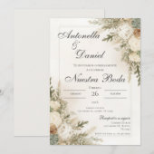 Sage Green Floral wedding invitation in Spanish 招待状 (正面/裏面)