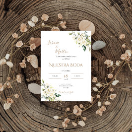 Sage Green Floral wedding invitation in Spanish 招待状