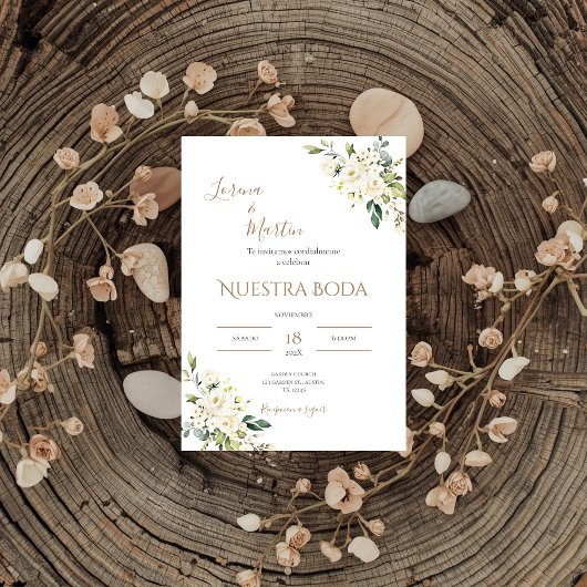 Sage Green Floral wedding invitation in Spanish 招待状