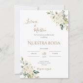 Sage Green Floral wedding invitation in Spanish 招待状 (正面)
