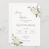 Sage Green Floral wedding invitation in Spanish 招待状 (正面/裏面)