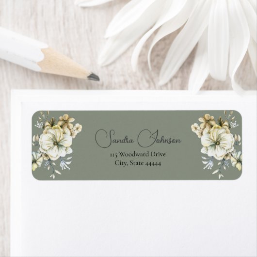 Sage Green Floral Wedding Label ラベル (インサイチュ)