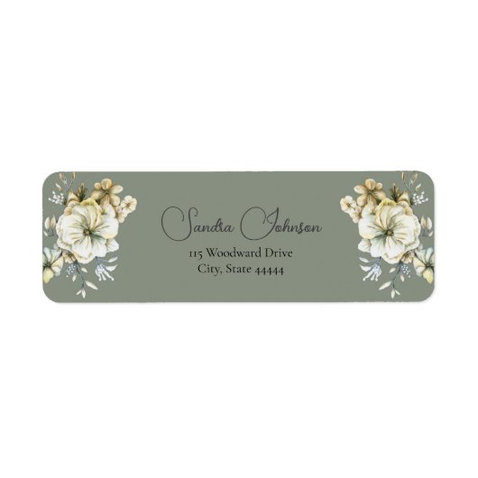 Sage Green Floral Wedding  Label ラベル (正面)