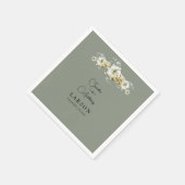 Sage Green Floral Wedding Napkins スタンダードカクテルナプキン (角)