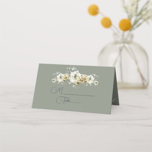 Sage Green Floral Wedding Place Card プレイスカード (正面)