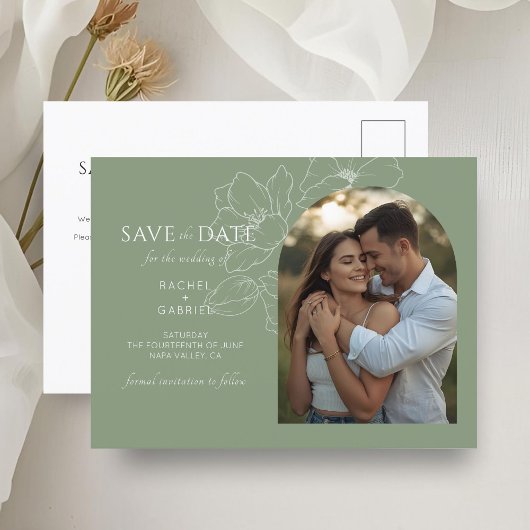 Sage Green | Floral Wedding Save the Date Postcard ポストカード