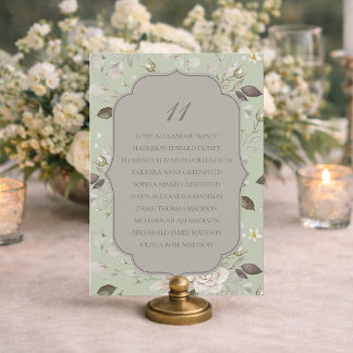 Sage Green Floral Wedding Seating Chart Card 招待状
