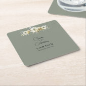 Sage Green Floral Wedding Square Paper Coaster スクエアペーパーコースター (アングル)