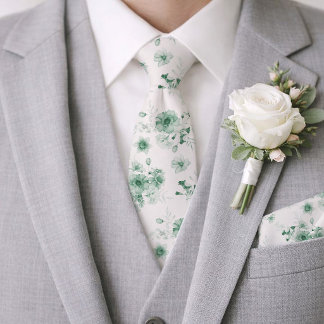 Sage Green Floral Wedding Tie ネクタイ