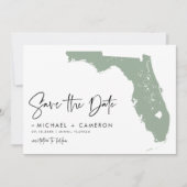 Sage Green Florida Mapミニマルモダンリストスクリプト セーブザデート (正面)
