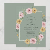 Sage Green Flourishing Spring Wedding 招待状 (正面/裏面)