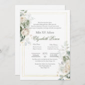 Sage green flower Quinceanera 招待状 (正面/裏面)