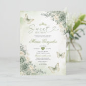 Sage Green Flowers Butterfly Girl Sweet Sixteen 招待状 (スタンド正面)