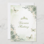 Sage Green Flowers Butterfly Girl Sweet Sixteen 招待状 (裏面)