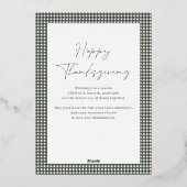 Sage Green foil gingham Thanksgiving家族の写真 箔シーズンカード (裏面)