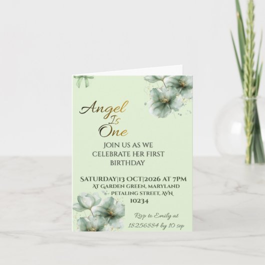 Sage Green Folded Invitation| グリーティングカードスタイル 招待状 (正面)