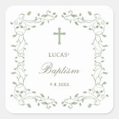 Sage Green Foliage Frame Baptism スクエアシール (正面)
