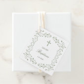Sage Green Foliage Frame Baptism フェイバータグ (インサイチュ)