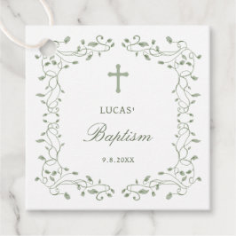 Sage Green Foliage Frame Baptism フェイバータグ