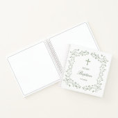 Sage Green Foliage Frame Baptism Guest Book ノートブック (内部)