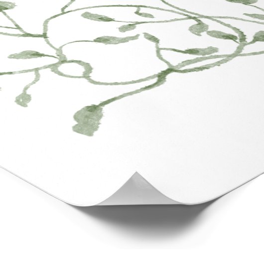 Sage Green Foliage Frame Baptism Welcome ポスター (角)