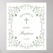 Sage Green Foliage Frame Baptism Welcome ポスター (正面)