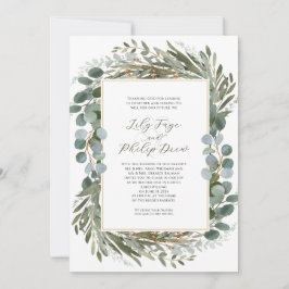  sage green foliage greenery フレーム ウェディング 招待状