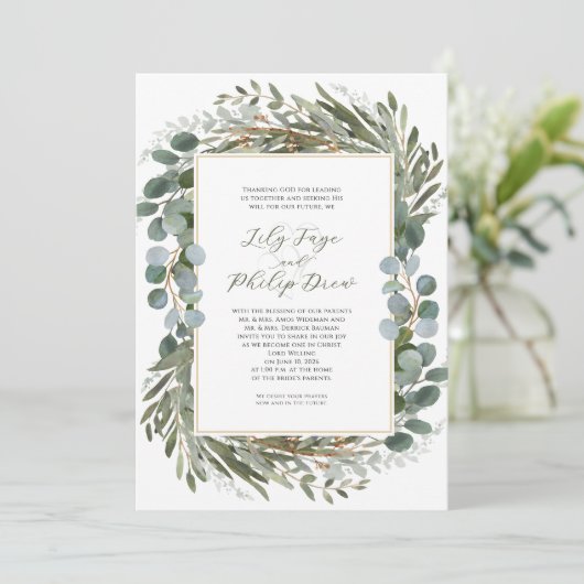 Sage Green Foliage Greenery Frame Wedding 招待状 (スタンド正面)