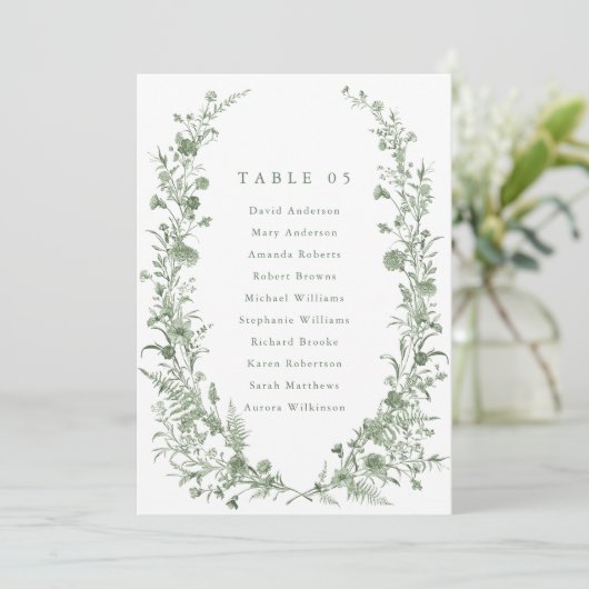 Sage green foliage Spring Chic Seating Chart card  招待状 (スタンド正面)