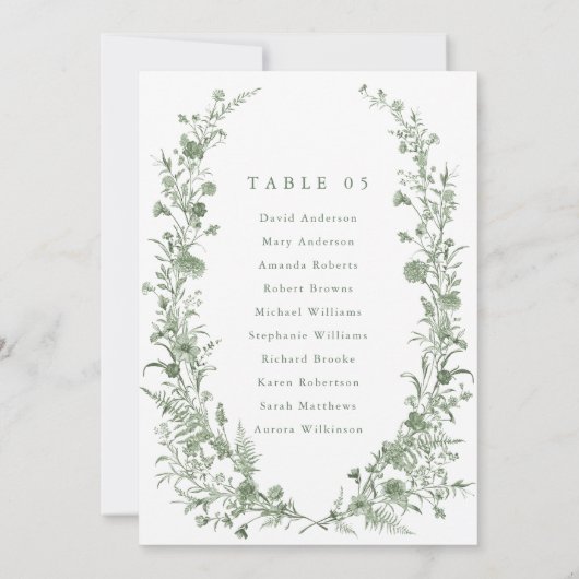 Sage green foliage Spring Chic Seating Chart card  招待状 (裏面)