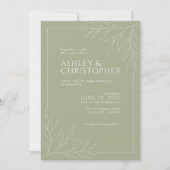 Sage Green Folidsモダン Outline Photo's 結婚 招待状 (正面)