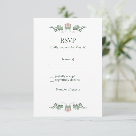 Sage Green Folk Floral Wedding RSVP (スタンド正面)