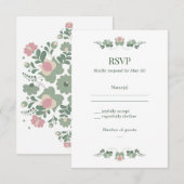 Sage Green Folk Floral Wedding RSVP (正面/裏面)