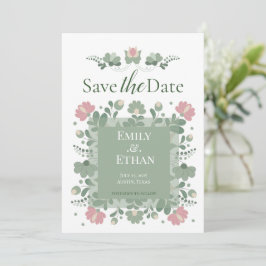 Sage Green Folk Wildflower Save the Date セーブザデート