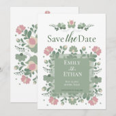 Sage Green Folk Wildflower Save the Date セーブザデート (正面/裏面)