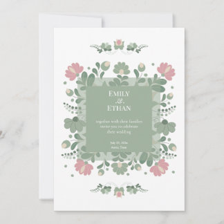 Sage Green Folk Wildflower Wedding 招待状