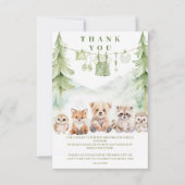 Sage Green Forest Adventure Baby Shower サンキューカード (正面)