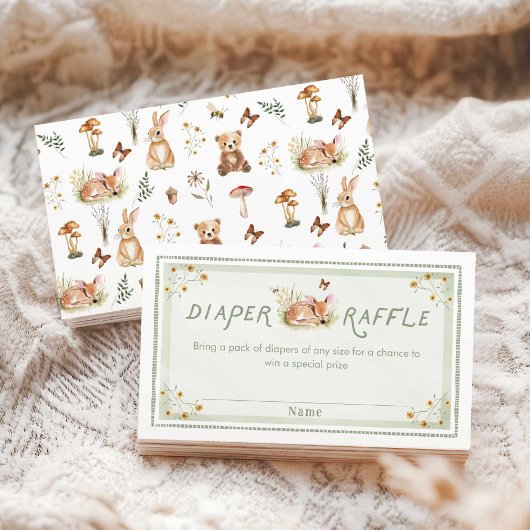 Sage Green Forest Baby Shower Diaper Raffle Ticket エンクロージャーカード