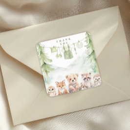 Sage Green Forest Baby Shower Favor Thank You スクエアシール