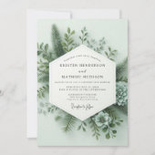 Sage Green Forest Flora Wedding 招待状 (正面)