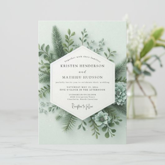 Sage Green Forest Flora Wedding 招待状 (スタンド正面)